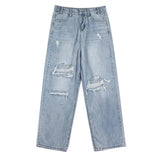 BONSIR  -  Spring Summer New Y2K Hole Fashion Straight Pants Man High Street Thin Style Personality Cowboy Cotton Ankle Length Pants