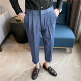 Bonsir British Style Summer New Solid Business Casual Suit Pants Men Fashion Naples High Waist Straight Pant Men Slim Social Trousers