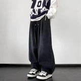 BONSIR  -  Retro Japanese Sle Dstring Loose Waist Denim Jeans for Men High Street Wide Leg Pants Youthful Trendy Long Trousers