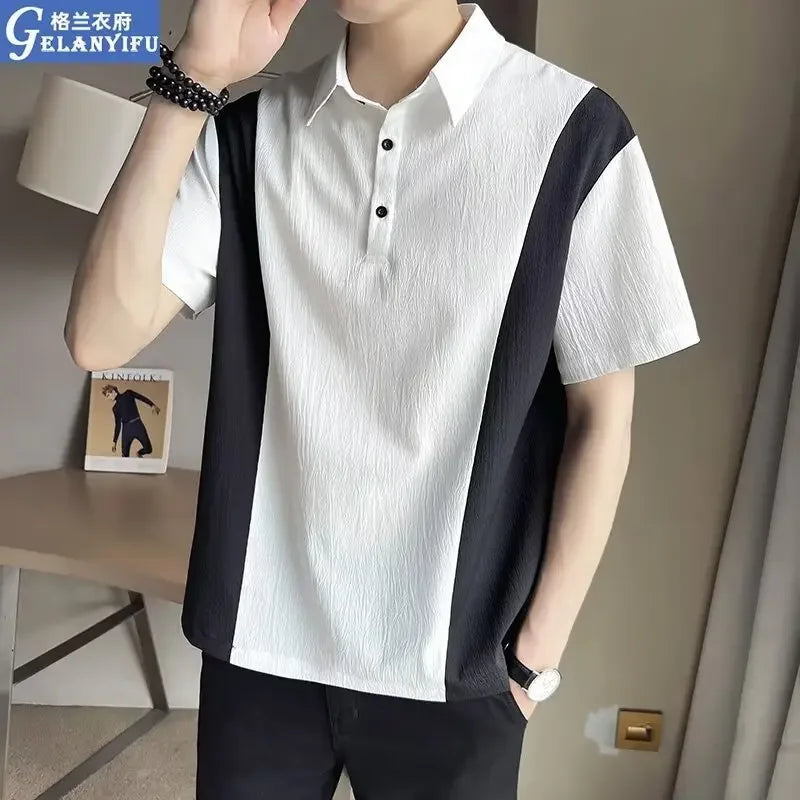 Bonsir Fashionable Hong Kong Style Casual Men's Polo Shirt Short Sleeves Trendy Brand New Summer Neutral Black For All Seasons