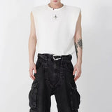 Bonsir Mens Vest Shoulder Pads And Metal Decoration Casual Vest Streetwear Fashion Sleeveless T-Shirt Old Money Men'S Clothing 2025 New