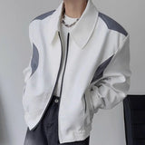 Bonsir Mens Jacket Contrast Color Motorcycle Jacket Japanese Harajuku Streetwear Casual Shoulder Pad Long Sleeve Top Men'S Clothing