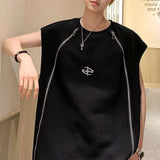 Bonsir Mens Vest Double Zipper Y2k Tank Top Autumn Streetwear Casual Personality Versatile Niche Sleeveless T-Shirt Men'S Clothing
