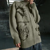 Bonsir Mens Y2k Graffiti Casual Knitted Sweater Autumn Winter Genderless American Trend Street Loose Lazy Style Versatile Jacket Unisex