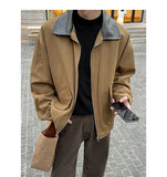 BONSIR  -  Autumn New Fashion Men's Loose Color-coded Casual Trendy Turn-down Collar Long Sleeve Zipper Jacket Male Coat Clothes Tops