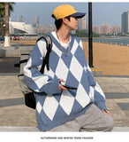 BONSIR  -  Korean Plaid Sweaters for Men Autumn Winter Patchwork Crew Neck Sweater Men Pullovers Casual Long Sleeve Knitted Y2k Shirt