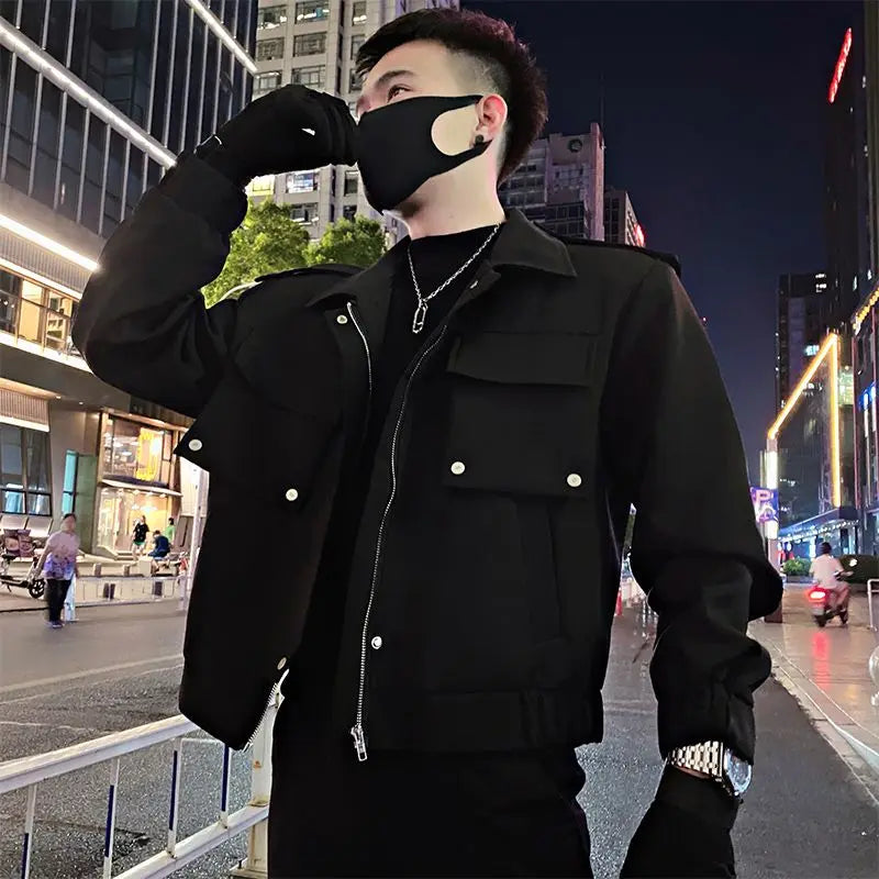 Bonsir Men Coat Spring Autumn Zip V Cargo Jacket for Men Black New in Cheap Sale Aesthetic Original Brands Korean Reviews Many Joker