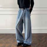 BONSIR  -  Korean Style Men's Jeans Washing Solid Color Straight Leg Trousers Vintage All-match Wide-leg Loose Male Denim Pants 4K5163