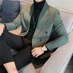 Bonsir Classic Luxury Striped Men Suit Jacket Fashion Double Breasted Business Office Wedding Tuxedos Male High Quality Slim Fit Blazer