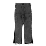 Bonsir High Street Spliced Speckled Ink Micro Flare Pants for Men Cleanfit Casual Washed Baggy Straight Denim Trousers Y2K Jeans