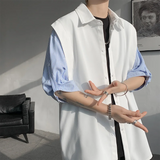 BONSIR  -  Summer Short Sleeved Shirt Men Oversized Society Mens Black Dress Shirt Korean Loose Casual White Shirt Mens Striped Shirts