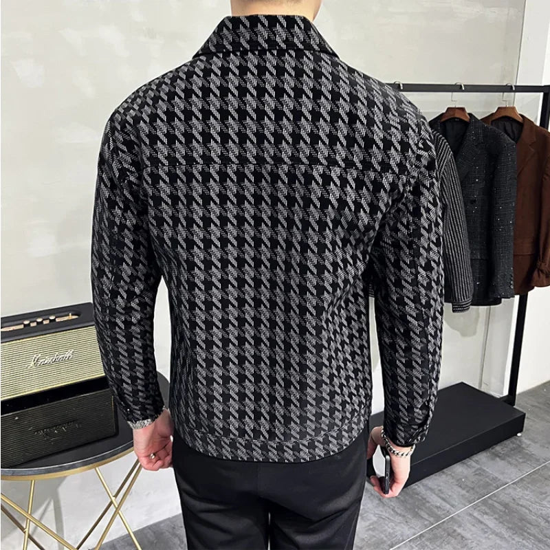 Bonsir Autumn New Men Lapel Jacket Single Breasted Slim Fit Casual Short Coats Streetwear Male Multiple Pockets Social Overcoat