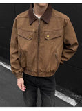 BONSIR  -  American Style Men Jacket Contrast Color Turn-down Collar Patchwork Washing New Autumn Silhouette Loose Male Coat 24K5356