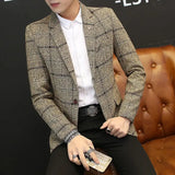 Bonsir Men's Jackets Blazers Wool & Blends Male Coats Slim Fit Lattice Y2k High Quality Vintage Deals Luxury Designer Original Brands