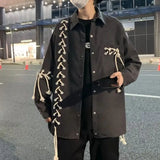 Bonsir Men's Dark Style Shirt 2024 New Unique Design Heavy Industry Strap Shirt Men's High Street Loose Fashion Trend Genderless Top