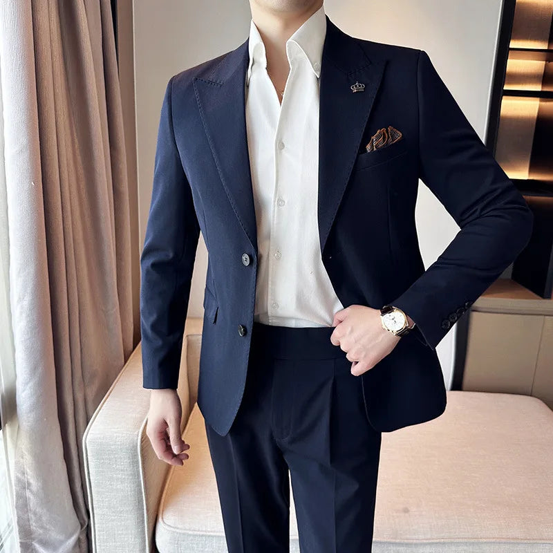 Bonsir (Jacket+Pant) Luxury Men Slim Fit Business Suits 2-Piece High Quality Italian Style Wedding Social Party Tuxedo Men Clothing