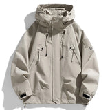 BONSIR  -  Windbreakers Men Hooded Jacket Zipper Coat Cargo Waterproof Black Bomber Camping Loose Thin Softshell Hooded Hiking Jacket