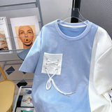 BONSIR  -  Pocket Strap Design Fashion T-shirt Summer Round Neck Loose Men Short Sleeved Tee Contrast Panel Oversized Style Top