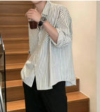 BONSIR  -  Oversized Men's Striped Half Sleeve Shirt, Simple, Comfortable and Versatile, Business Casual Unisex