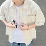 BONSIR  -  Men's Oversized Striped Casual Shirt - Korean Fashion Trend Short Sleeve Button-Down Collared Top  Stylish Layered Streetwear
