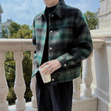 Bonsir Autumn Winter Wool Blends Men Plaid Single Breasted Vintage College Woolen Coats Oversize Casual Streetwear BF Fashion Coat Y42