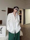 Bonsir Metal Decorated Shirt Men Korean Fashion Spring and Fall New Loose Button Cardigan Long-sleeved Shirts Streetwear Men Clothing