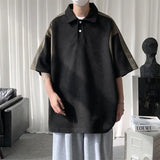 BONSIR  -  American Retro Spliced Polo Shirts Men's Clothing Contrasting Colors Summer Polo-Neck Fashion Button Loose Short Sleeve T-shirts