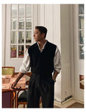 BONSIR  -  New Korean Fashion Polo Neck Men Sweater Vest Light Luxury Retro Business Knitted Sleeveless Waistcoats Leisure Premium Knitwear