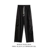 BONSIR  -  Summer Casual Pants Men Retro Pocket Cargo Pants Men Japanese Streetwear Hip-hop Loose Wide Leg Pants Mens Vintage Trousers