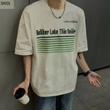 BONSIR  -  Mens Cotton Oversized T-shirt Summer Short Sleeve Loose Breathable T Shirts Men Hip Hop Print Y2k Tops Tee Harajuku Goth Clothes