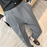 Bonsir British Style Summer New Solid Business Casual Suit Pants Men Fashion Naples High Waist Straight Pant Men Slim Social Trousers