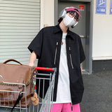BONSIR  -  Summer Short Sleeved Shirt Men Oversized Black Casual Shirt Men Streetwear Korean Loose Zipper Shirt Mens Hawaiian Shirts