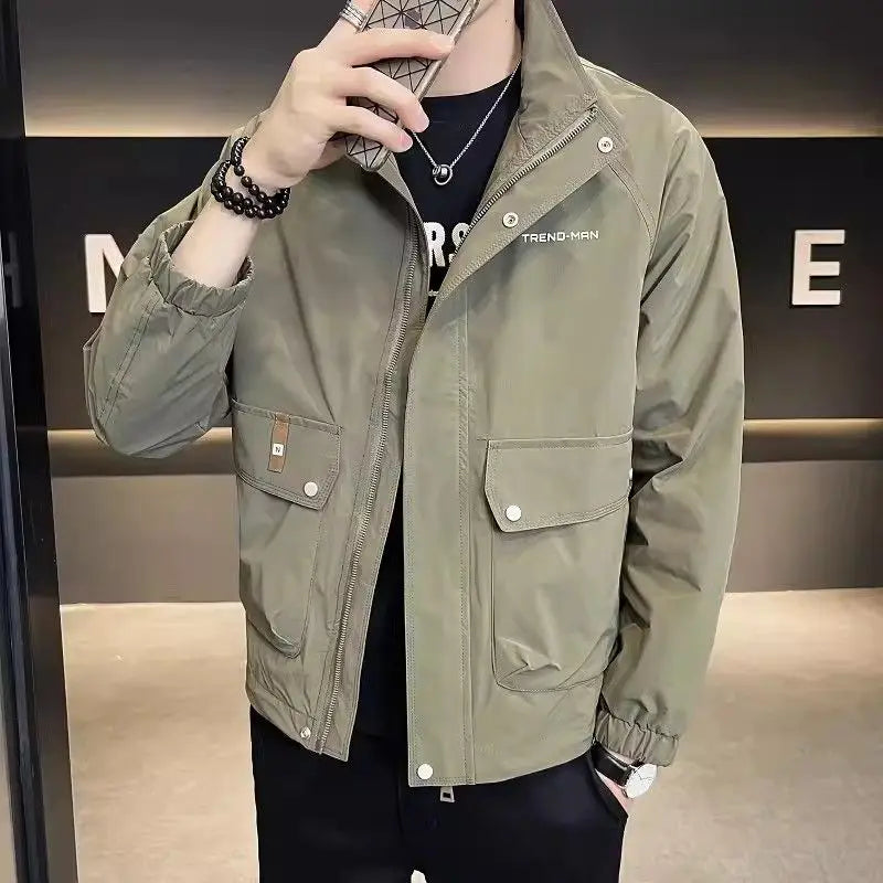 Bonsir Men Coat Cargo Short Green Jacket for Men Cold Casual High Quality Aesthetic Clothing Fashion 2024 New in Korean Reviews Many