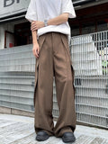 Bonsir Deconstructed Spliced Casual Suit Pants Men Vibe American Trend Loose Leg Pants Summer Design Draping Slightly Flared Pants