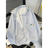 BONSIR  -  Japanese Striped Men's Long Sleeved Shirt Embroidered Thin Loose Coat Spring Autumn Casual Single Breasted Male Clothing