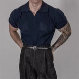 BONSIR  -  Knitted Strands of Empty Short-sleeved POLO Shirt T-shirt Men's Mesh Top