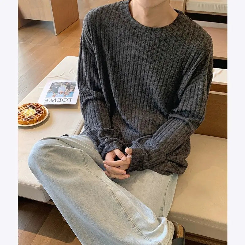 Bonsir Autumn Winter New Fashion Round Neck Long Sleeve Solid Pullovers Men's Clothing Sweaters Korean Loose Knitting All-match Tops