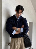 BONSIR  -  New Autumn Winter Loose Casual Versatile Knitwear Korean Trend Dongda Gate Sweater Turn-down Collar Open Cardigan