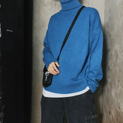 Bonsir Men Oversized Turtleneck Sweaters Winter Korean Fashions Pullover Harajuku Black Knitwear