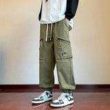 BONSIR  -  Army Green Cargo Pants Men Autumn Korean Streetwear Men's Harajuku Loose Straight Workwear Trousers New Wide-leg Baggy Pants Man