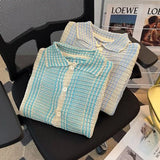 Bonsir Retro striped knitted cardigan short sleeved shirt for men and women summer trend loose casual street short sleeved T-shirt top