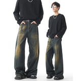 Bonsir Autumn Vintage Distressed Men's Baggy Straight Jeans Fashion High Street Denim Pants Streetwear Male Trousers