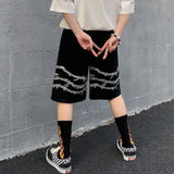 Bonsir Mens Casual Shorts Summer Hip-Hop Street Harajuku Style Personalized Print Simple Sports Shorts Boys Loose Straight Pants
