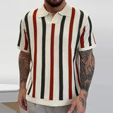 BONSIR  -  Summer Fashion Mens Striped Knit Polo Shirt Casual Short Sleeve Polo Collar Knitting Tops Men Vintage Slim Fit Polo Shirts