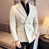 Bonsir 6 Color Luxury Double Breasted Blazers Coats New Fashion Checkered Business Slim Fit Social   Formal Suit Jacket 5XL-M