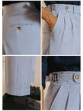 BONSIR  -  Classic Striped High Waist Suit Trousers Men Vintage Belt Lace-up Straight Pants Spring Summer Mens Fashion Pleated Slim Pants