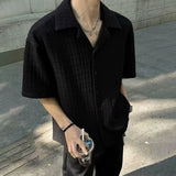 BONSIR  -  Mens Shirt Texture Plain Shirt Drape Breathable Simple Daily Leisure Youth Campus All-Match Short-Sleeve Top Men'S Clothing 2025