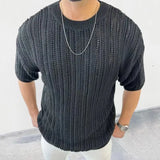 BONSIR  -  Spring Knitting Custom Tees Sweater For Men Slim Fit O-Neck Solid Hollow Mesh Man Pullover Autumn Long Sleeve Stretch Tops