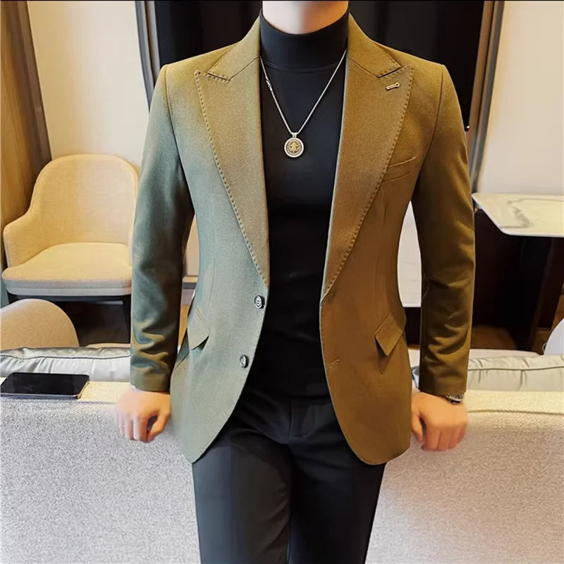 Bonsir British Style Big Collar Design Men Suit Jacket Luxury Business Formal Wear Plain Color Blazer High Quality Wedding Dress Coats