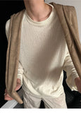 BONSIR  -  Autumn Laid-back Style Draping Men's T-shirt Luxury Korean Popular O Neck Long Sleeve Tees Leisure Loose Lightweight Basic Shirt